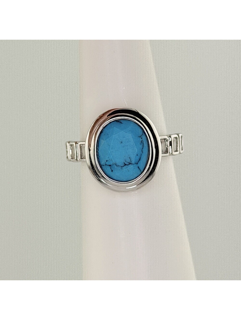 Bomb Party Ring Sz 7 “A Glimpse Of Wild” Turquoise on Rhodium Bezel
